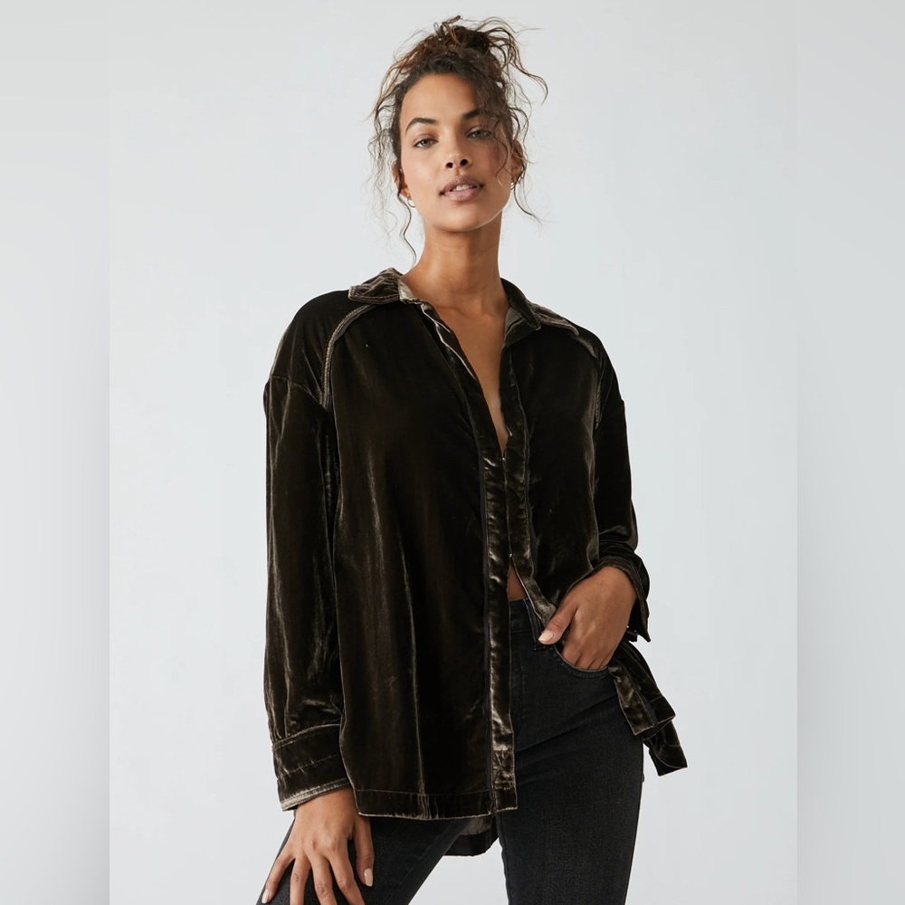 Free People Marianne Velvet Oversized Shirt